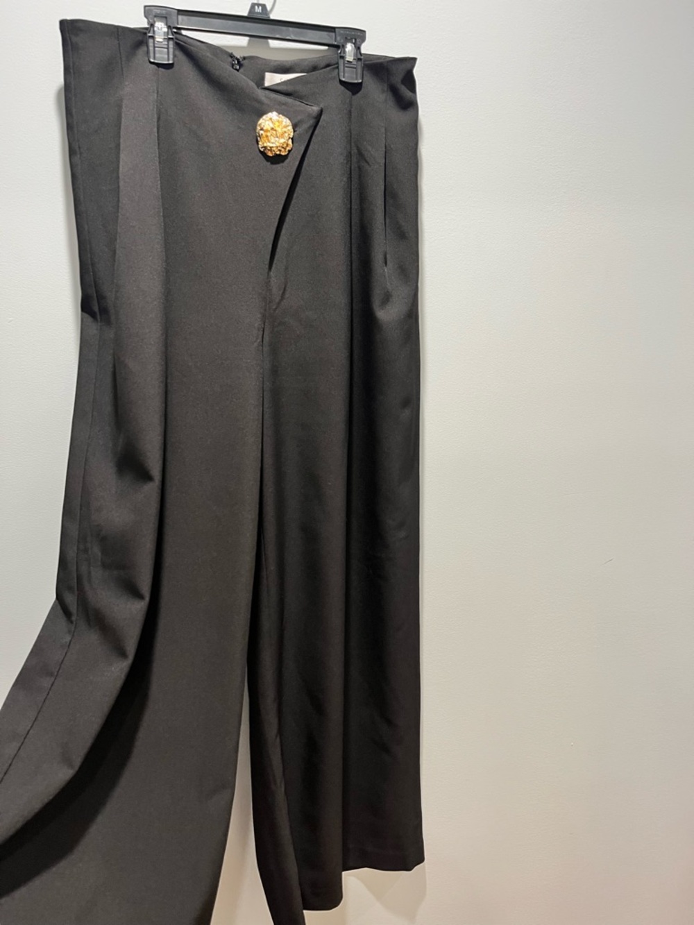 Women's Commense Embellished High-Waist Wide-Leg Pants Black Size XL Gold Button - Picture 2 of 11